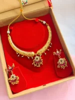 Royal Rajputi Pink Floral Hasli Necklace Set - Image 2