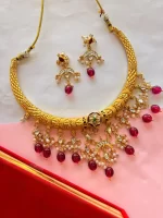 Viral Rajputi Pink Chand Kundan Hasli Necklace Set