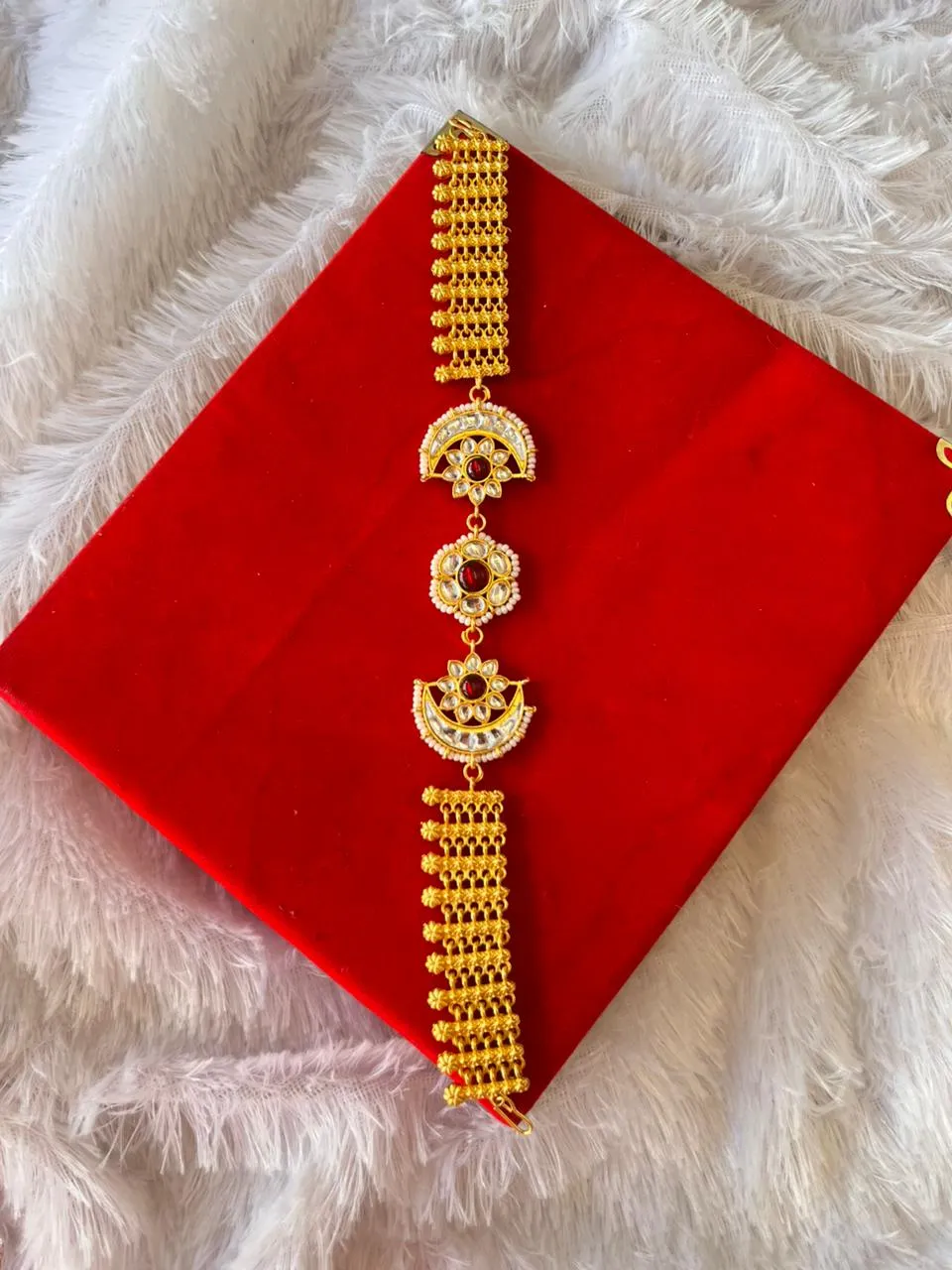 JB14.1 Premium Golden Shishphool with Pearl & Kundan Work - Image 1