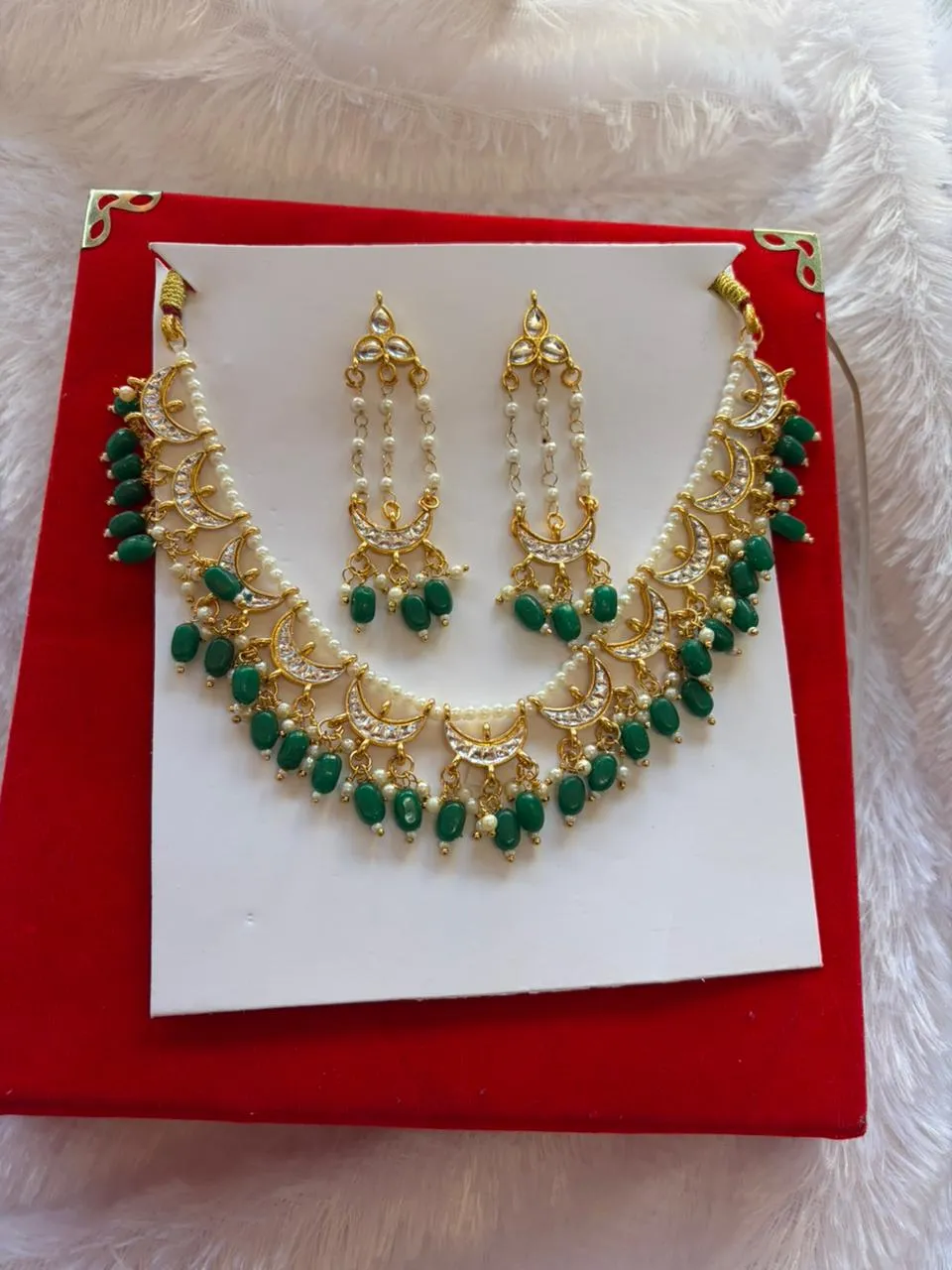 JB28.1 Viral Green Chand Necklace Set with Earrings - Image 1