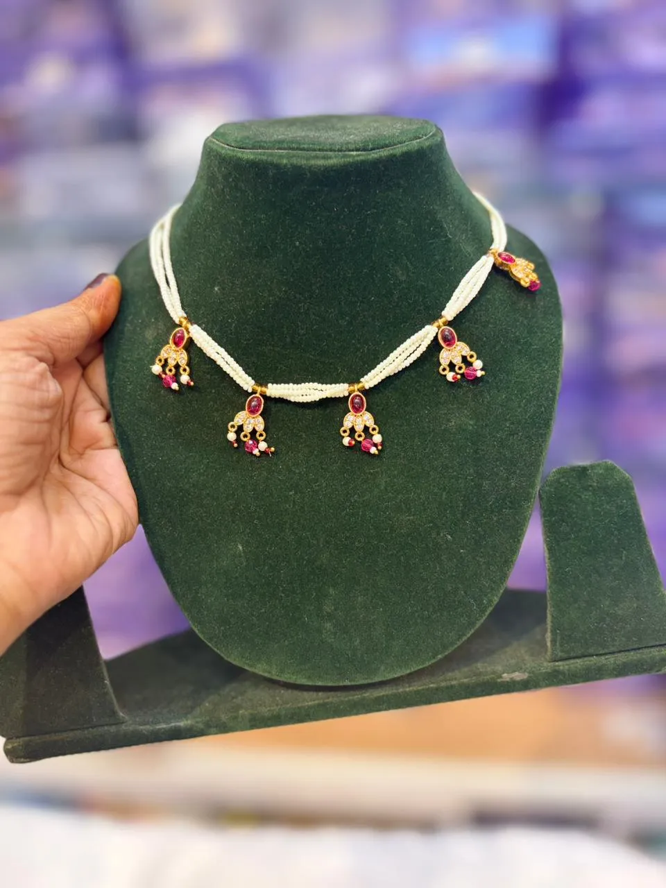 JB33.1 Rajputi AD Stone Patdi Necklace (Without Earrings) - Image 1