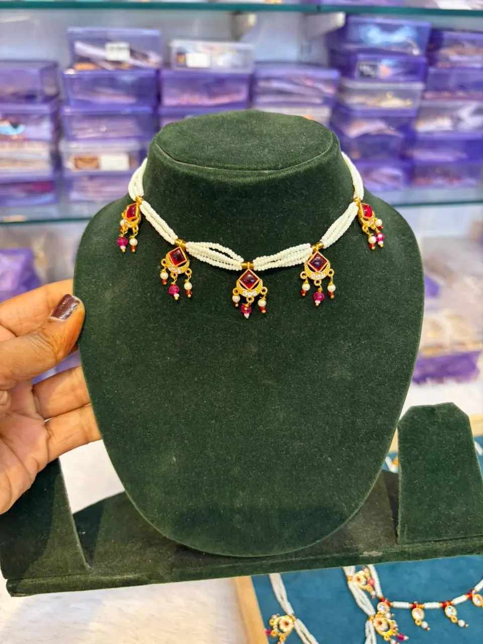 JB36.1 Rajputi AD Stone Patdi Necklace (Without Earrings) - Image 1