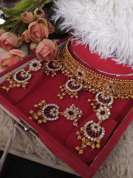 Traditional Choker Necklace and earring set with Tika Golden