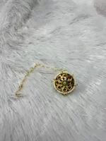 Traditional Gold Floral Rakhdi with Pink Stones - Image 2
