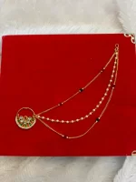 Gold-Plated Kundan Nath (Nose Ring) with Pearl Beads & Chain