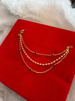 Gold-Plated Kundan Nath (Nose Ring) with Pearl Beads & Chain - Image 3