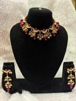 Half Moon/Chand Pink Green Necklace Set