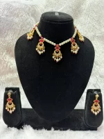 Beautiful Pearl Beads Necklace Set with Gold Detailing