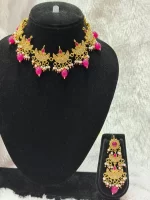 Designer Pink Chand Set with Earrings - Image 2