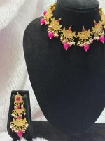 Designer Pink Chand Set with Earrings - Image 3