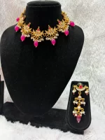 Royal Heavy Pink Kundan Chand Jewellery Set - Image 2