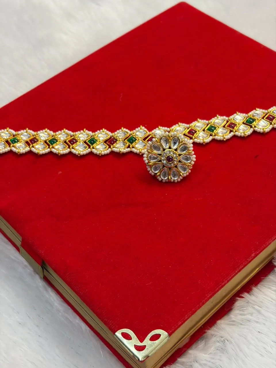 JB107.1 Golden Heavy Rajputi Shishful with Attached Rakhdi - Image 1