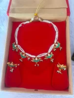 Beautiful White Chidd Green Chand Patli Set - Image 2
