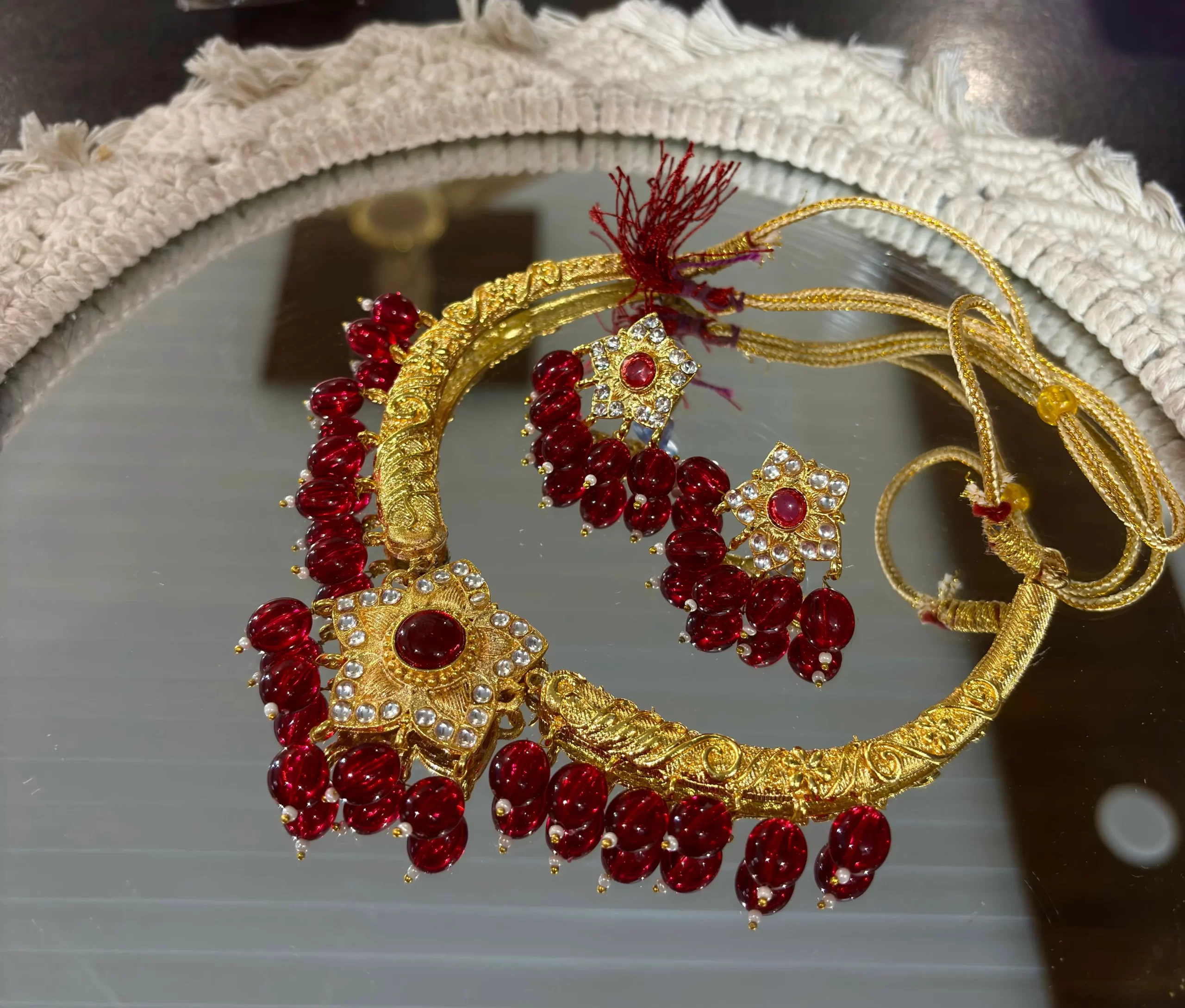 JB146.1 Pink Floral Golden Hasli Set - Image 1
