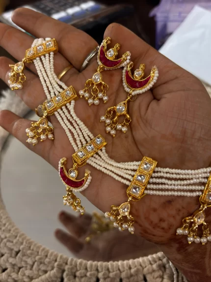 Royal White Pearl Chand Necklace Set