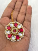 Beautiful White Pink Kundan Floral Rakhdi Big