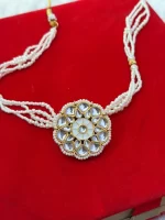 Elegant White Kundan Borla with Pearl Dori - Image 2