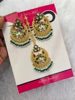 White Green Earrings with Maang Tikka Combo Set - Image 2