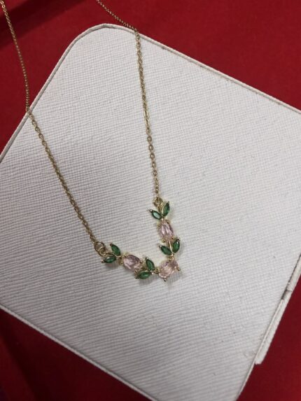 Anti tarnish tulip pink green chain
